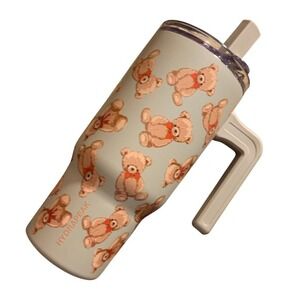 Hydrapeak Tumbler‎ 30 oz Stainless Steel Teddy Bear Print Handle Lid No Straw